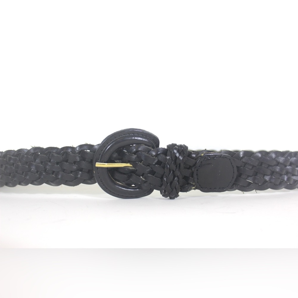 Vintage Black Woven Leather Belt, Adjustable Size Small Medium S M Narrow Mens